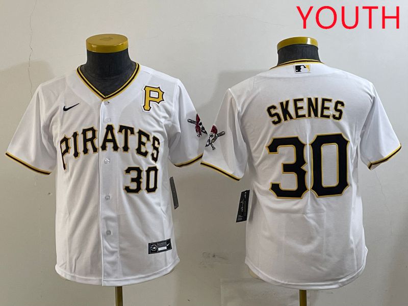 Youth Pittsburgh Pirates #30 Skenes White Game 2025 Nike MLB Jersey style 1